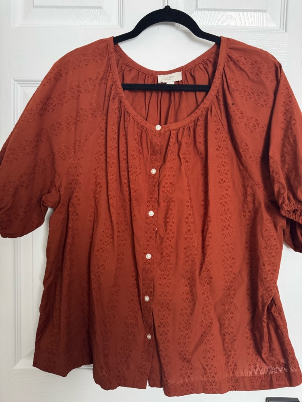 LOFT Rust Eyelet Button-Front Blouse